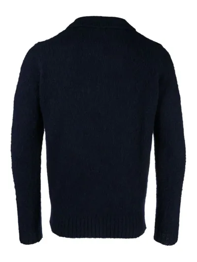 Aspesi Collared Knitted Polo Shirt In Navy