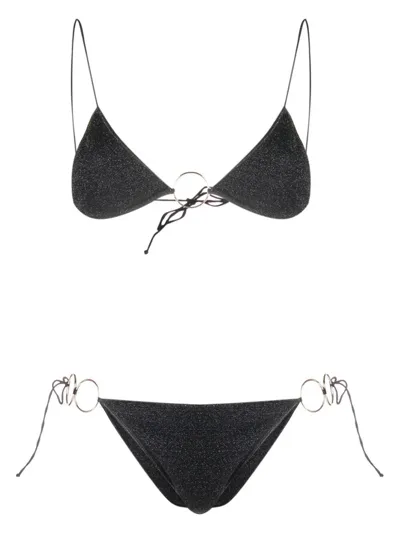 Oseree Triangle Metallic-finished Bikini In Black  