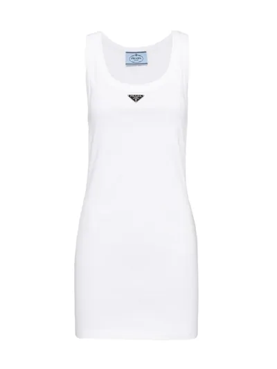 Prada Ribbed Knit Jersey Dress In White