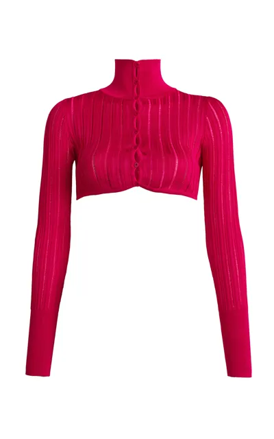 Alaïa Crinoline Cropped Cardigan In Pink