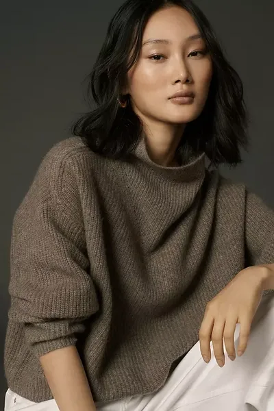 By Anthropologie The Enza Oversized Ribbed Cashmere Sweater In Brown