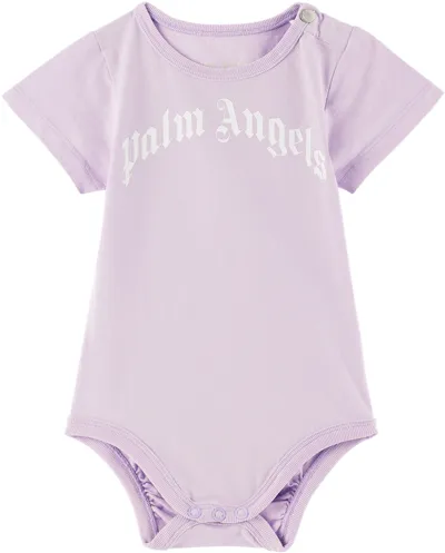 Palm Angels Baby Purple Printed Bodysuit In Light Lilac White