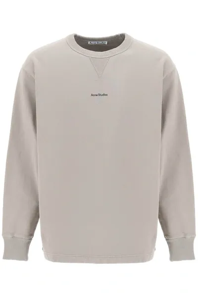 Acne Studios Logo Print Oversized Sweatshirt In Beige Cotton