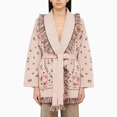 Alanui Bandana Jacquard Cashmere Cardigan In Pink