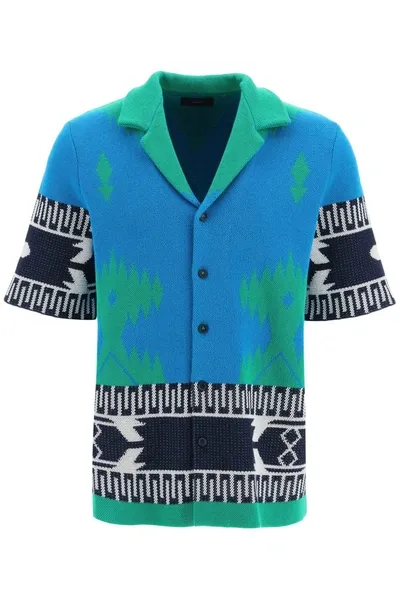 Alanui Patterned Intarsia-knit Shirt In Blue Forest