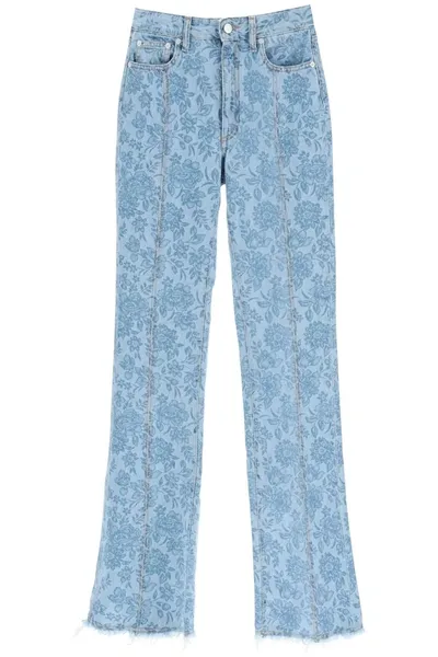 Alessandra Rich Floral Printed Wide-leg Jeans In Blue