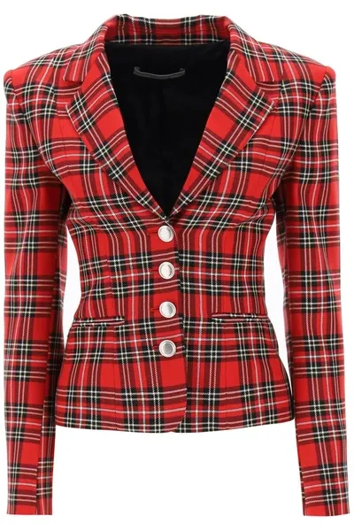 Alessandra Rich Tartan Wool Jacket In Black,red