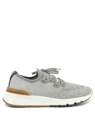 Brunello Cucinelli Knit Sneakers In Cream