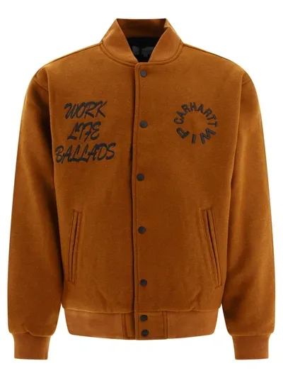 Carhartt Work Varsity Felted Bomber In Brown