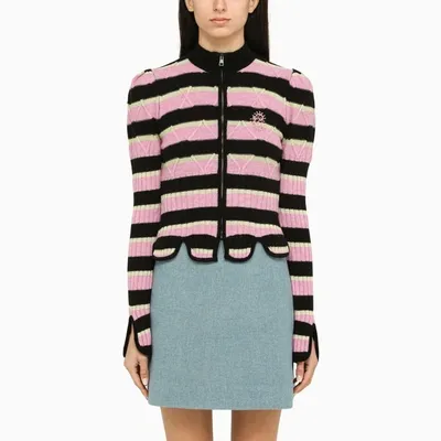 Cormio Divna Knit Zip Up Stripes In Pink & Purple