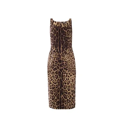 Dolce & Gabbana Leopard Printed Dress In Brown