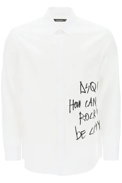 Dsquared2 Dan Graffiti Long Sleeved Shirt In White