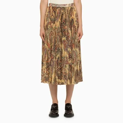 Etro Pleated Paisley-print Crepe Midi Skirt In White