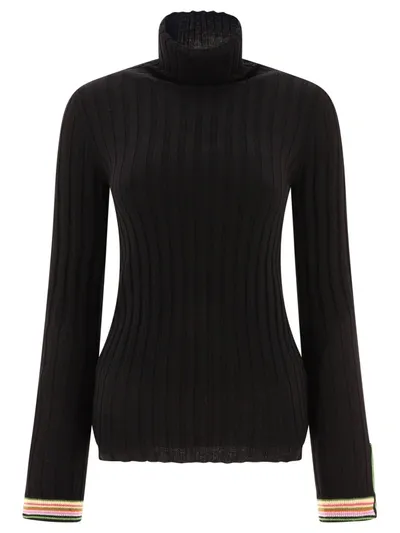 Etro Turtleneck Ribbed Wool Sweater In Black