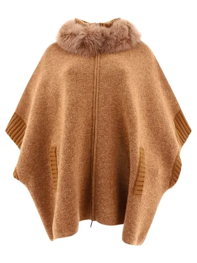 Giovi Cape With Fur Inserts In Beige