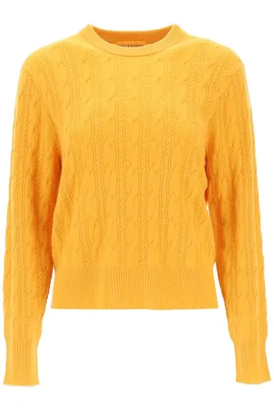 Guest In Residence Cashmere Cable-knit Crewneck Sweater In Yellow