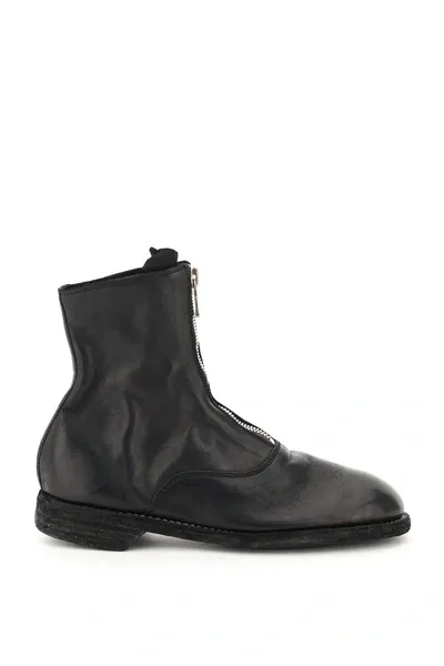 Guidi Front Zip Leather Ankle Boots In Black