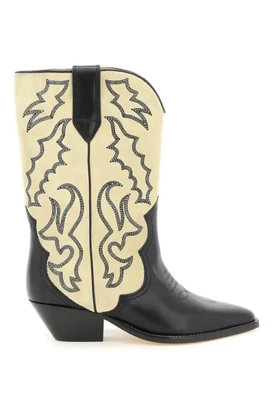 Isabel Marant Black And Beige Suede Western Boots In Multicolor