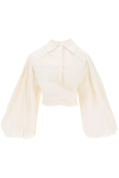 Jacquemus Le Haut Bahia Boule Poplin Crop Shirt In Cream