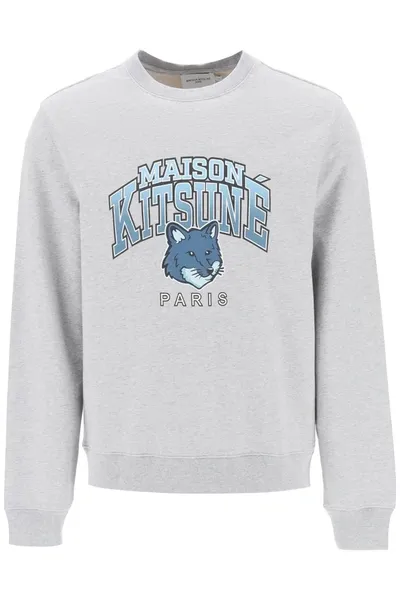 Maison Kitsuné Grey Campus Fox Crewneck Sweatshirt