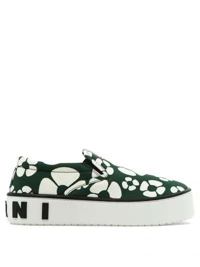 Marni X Carhartt Floral-print Slip-on Sneakers In Forest Green