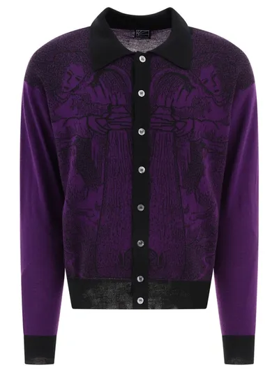 Paccbet Men Guardian Buttoned Cardigan Knit In Viola