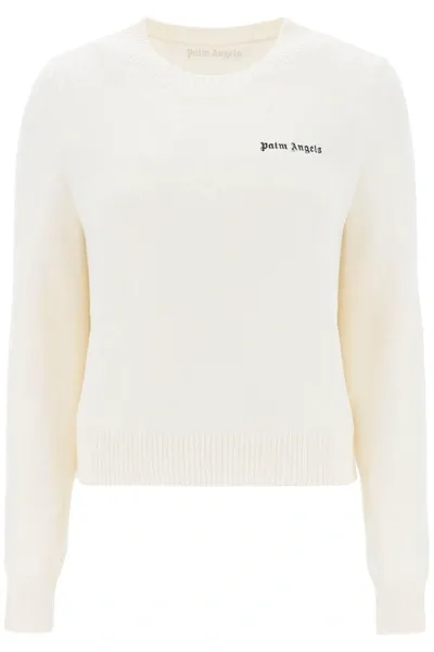 Palm Angels Logo Sweater In Avorio