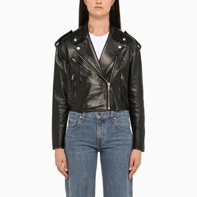 Palm Angels Cropped Leather Perfecto In Black