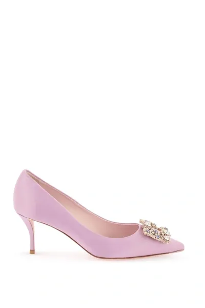 Roger Vivier Flower Strass Buckle Satin Pumps In Violet