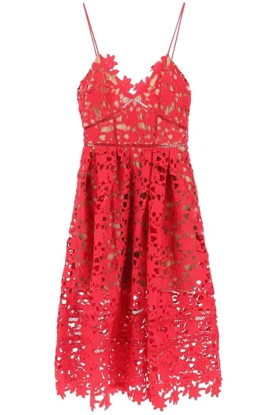 Self-portrait Azaelea Floral Lace Midi Dress In Fuxia