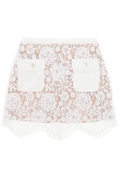 Self-portrait Mini Skirt In Floral Lace In White