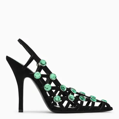 Attico 125mm Embellished Suede Slingback Pumps In Black/fluo Green