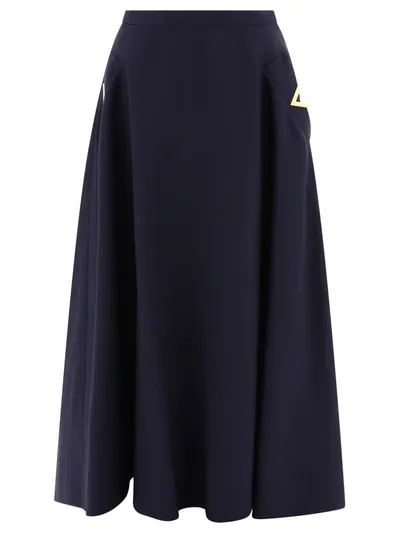 Valentino Crepe Couture Midi Skirt With Logo Hardware In Navy