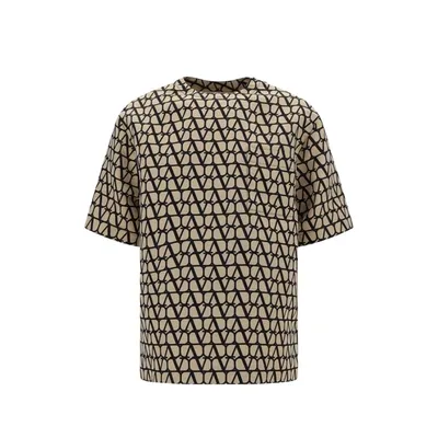 Valentino Silk Faille Crew Neck T-shirt With All-over Toile Iconographe Print In Multicolor