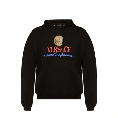 Versace Logo Hooded Sweatshirt In Black