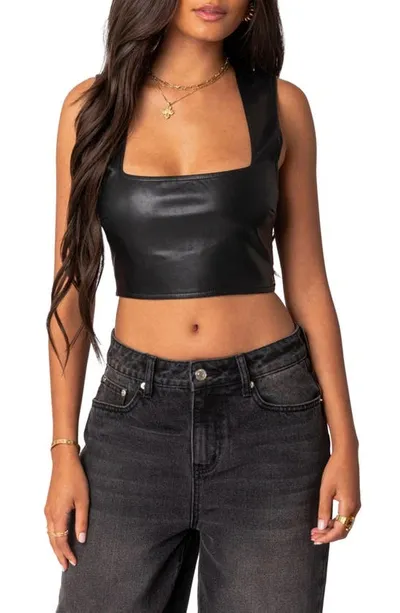 Edikted Women's Crescent Faux Leather Crop Top In Black