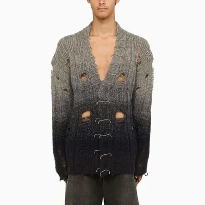 Off-white Men's Grey Degradé Mohair Blend Cardigan With Rhinestone Detailing