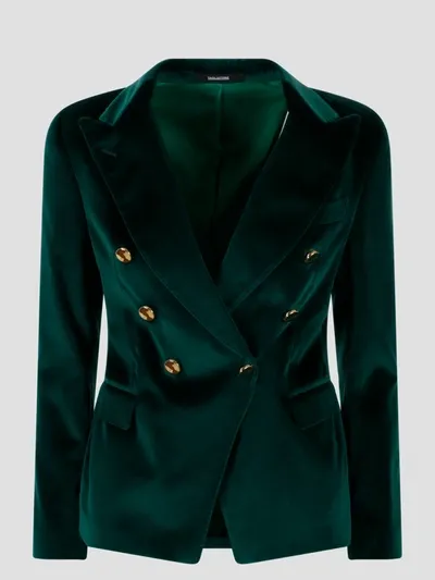 Tagliatore Jalicya Double-breasted Velvet Blazer In Green