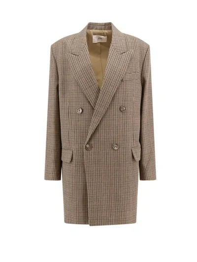 Ami Alexandre Mattiussi Houndstooth Wool Blazer In Beige