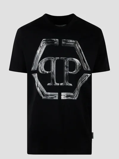 Philipp Plein T-shirt Round Neck Ss Strass Hexagon In Black