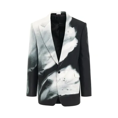 Alexander Mcqueen Luminous Flower Single-breasted Jacket In Black/white