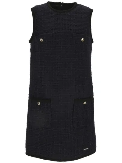 Miu Miu Crewneck Sleeveless Dress In Blue