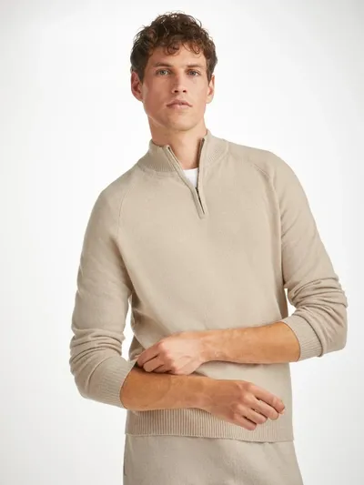 Derek Rose Cashmere Half-zip Finley Sweatshirt In Oat