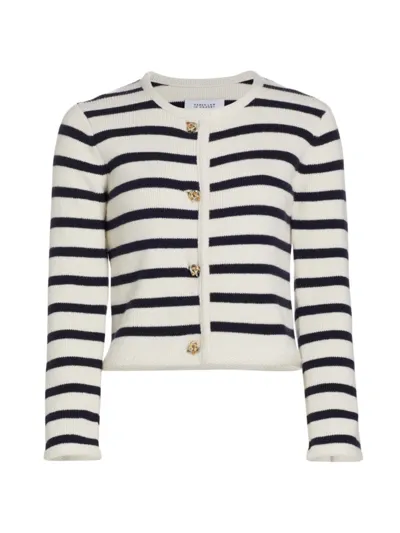 Derek Lam 10 Crosby Keene Stripe Crewneck Cardigan In Ivory Navy