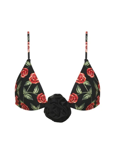 Weworewhat Cooper Printed Bikini Top W/ Rose In Black Multi