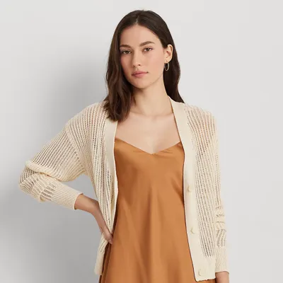 Lauren Ralph Lauren Phahya Open-knit Cardigan In Mascarpone Cream