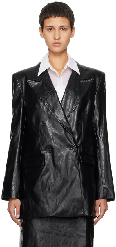 Esse Studios Black Milos Faux-leather Blazer