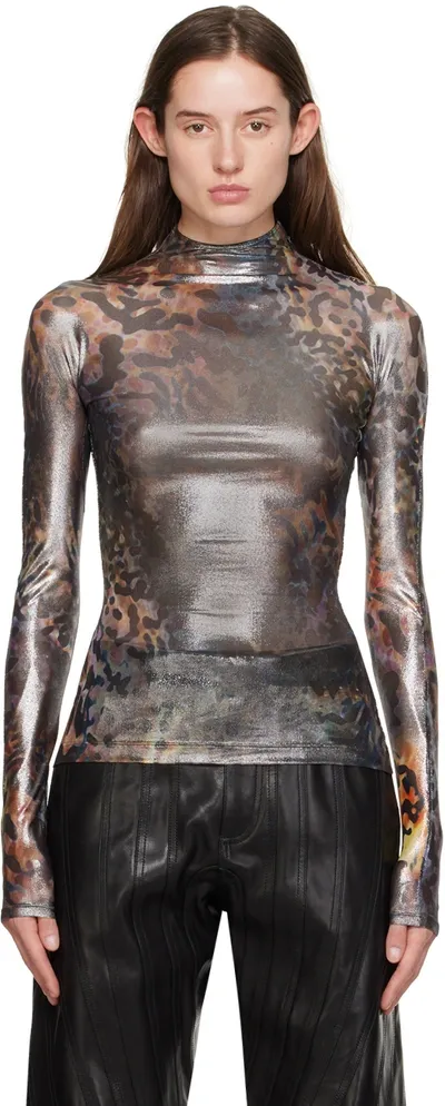 Mugler Silver Printed Long Sleeve T-shirt In Oc80 Octopus/silver