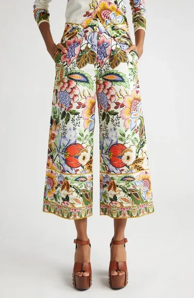 Etro Tree Of Life Cropped Cotton Wide-leg Pants In Print Floral White