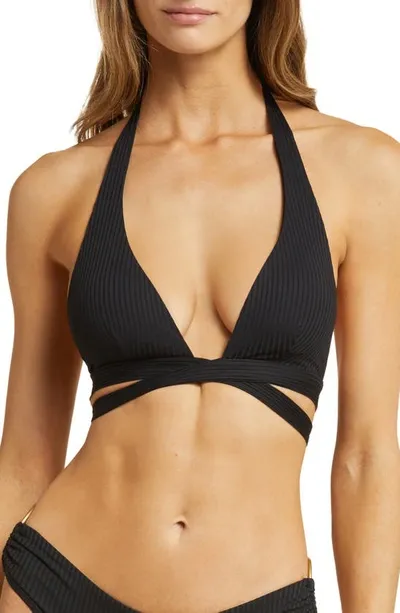 Vitamin A Sirena Cutout Wrap Bikini Top In Black Ecorib